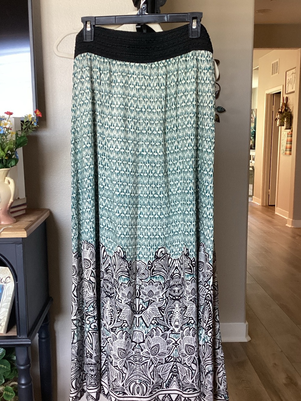Angie Mint and Black Patterned Maxi Skirt